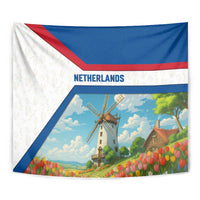 Netherlands Tapestry Dutch Windmill and Tulip Field Landscape in National Flag Colors - Wonder Print Shop