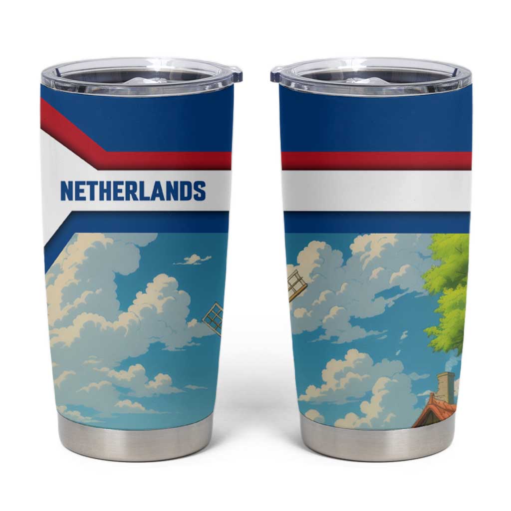 Netherlands Tumbler Cup Dutch Windmill and Tulip Field Landscape in National Flag Colors - Wonder Print Shop