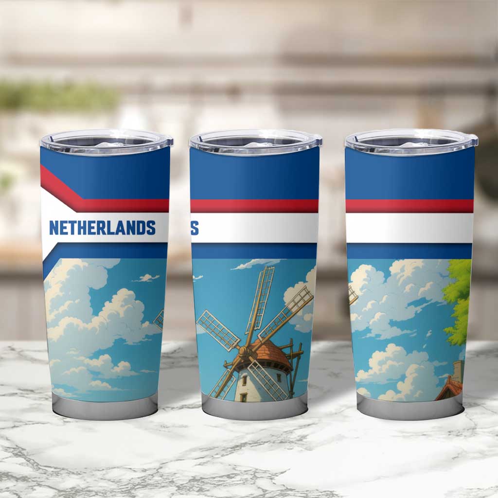 Netherlands Tumbler Cup Dutch Windmill and Tulip Field Landscape in National Flag Colors - Wonder Print Shop