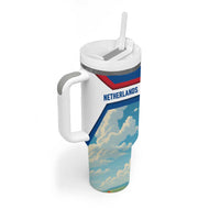 Netherlands Tumbler With Handle Dutch Windmill and Tulip Field Landscape in National Flag Colors - Wonder Print Shop