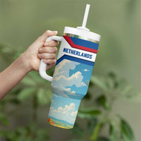 Netherlands Tumbler With Handle Dutch Windmill and Tulip Field Landscape in National Flag Colors - Wonder Print Shop