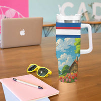 Netherlands Tumbler With Handle Dutch Windmill and Tulip Field Landscape in National Flag Colors - Wonder Print Shop