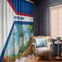 Netherlands Window Curtain Dutch Windmill and Tulip Field Landscape in National Flag Colors - Wonder Print Shop