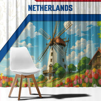 Netherlands Window Curtain Dutch Windmill and Tulip Field Landscape in National Flag Colors - Wonder Print Shop