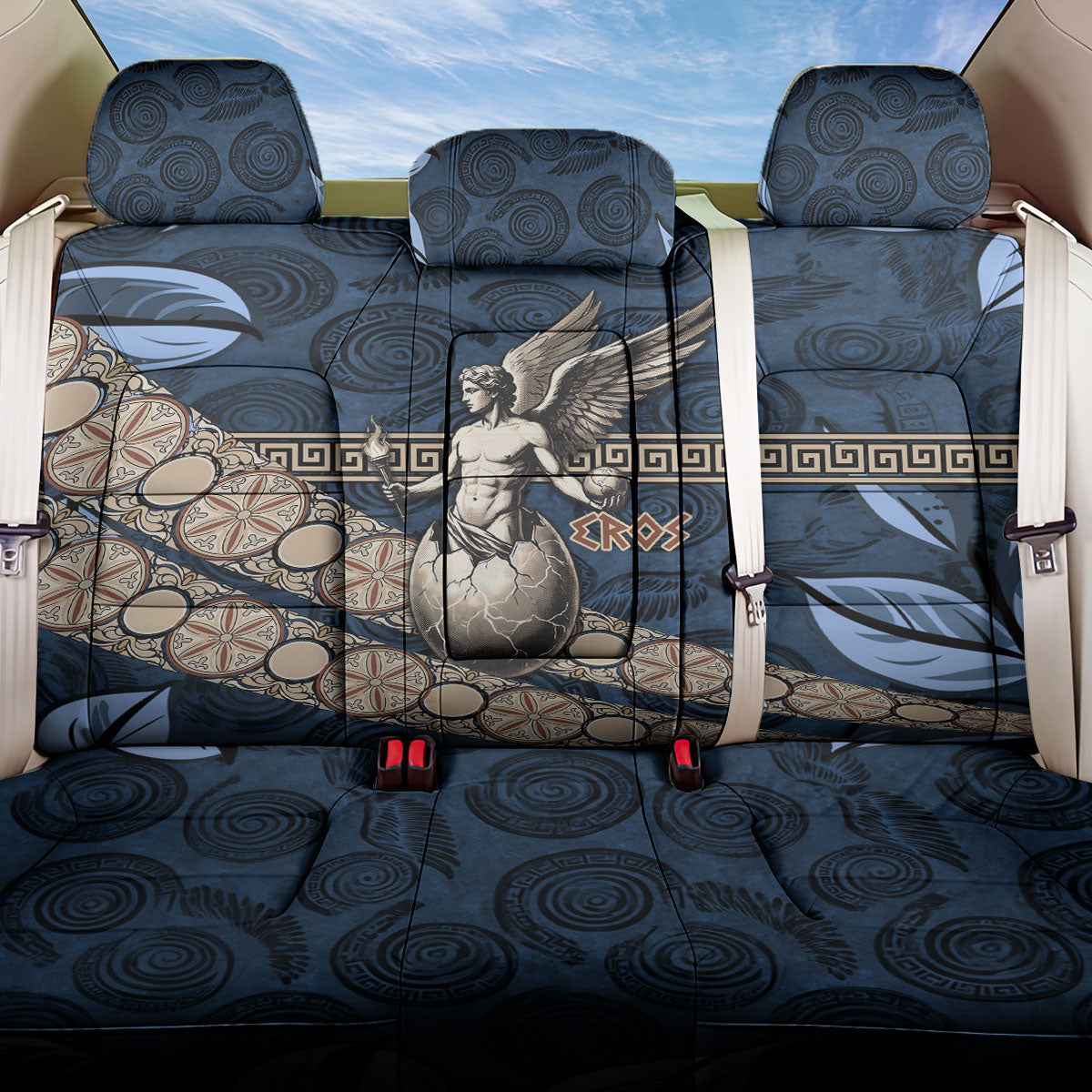Eros Greek Mythology Protogonos Back Car Seat Cover Winged Eros Emerging From Cosmic Egg Greek Key
