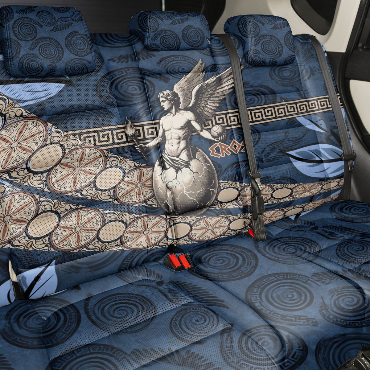 Eros Greek Mythology Protogonos Back Car Seat Cover Winged Eros Emerging From Cosmic Egg Greek Key