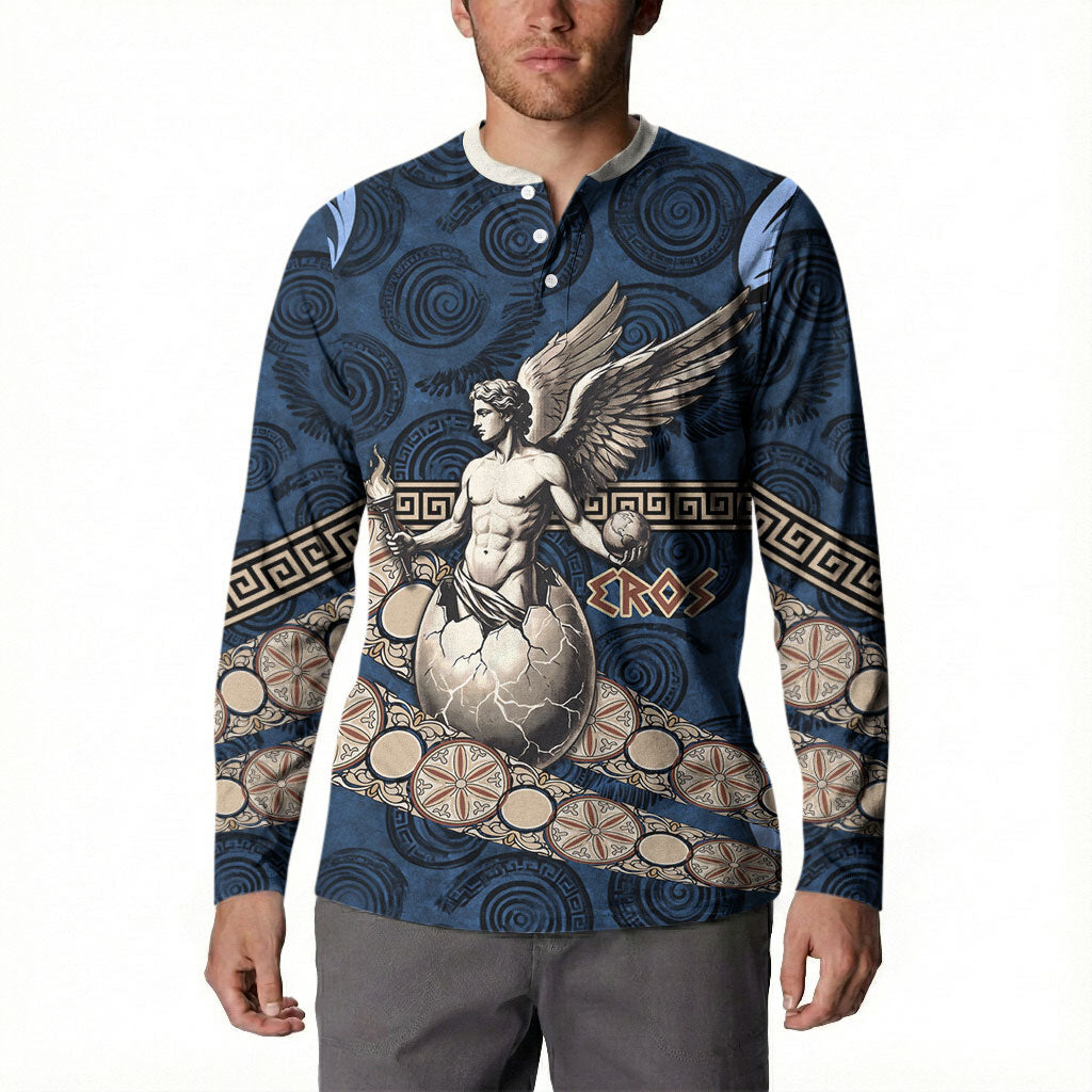 Eros Greek Mythology Protogonos Button Sweatshirt Winged Eros Emerging From Cosmic Egg Greek Key