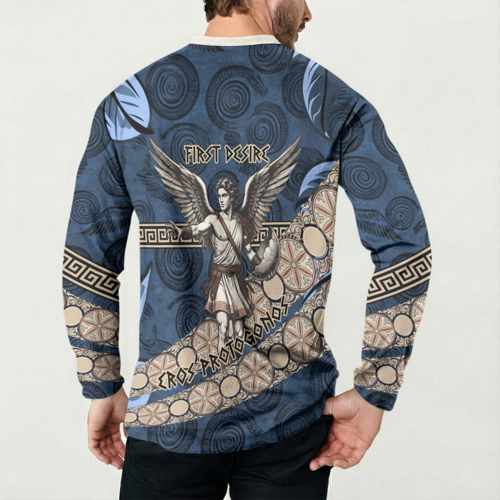 Eros Greek Mythology Protogonos Button Sweatshirt Winged Eros Emerging From Cosmic Egg Greek Key