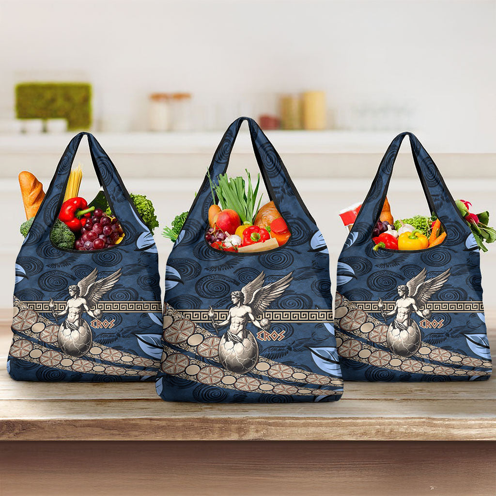 Eros Greek Mythology Protogonos Grocery Bag Winged Eros Emerging From Cosmic Egg Greek Key