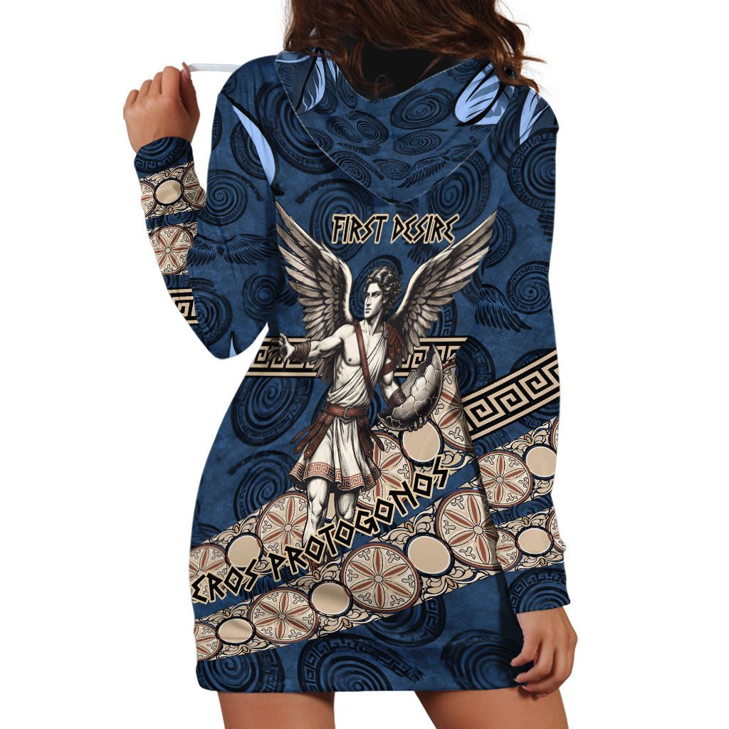 Eros Greek Mythology Protogonos Hoodie Dress Winged Eros Emerging From Cosmic Egg Greek Key