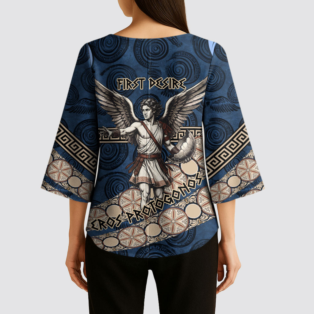 Eros Greek Mythology Protogonos Kimono Sleeve Blouse Winged Eros Emerging From Cosmic Egg Greek Key