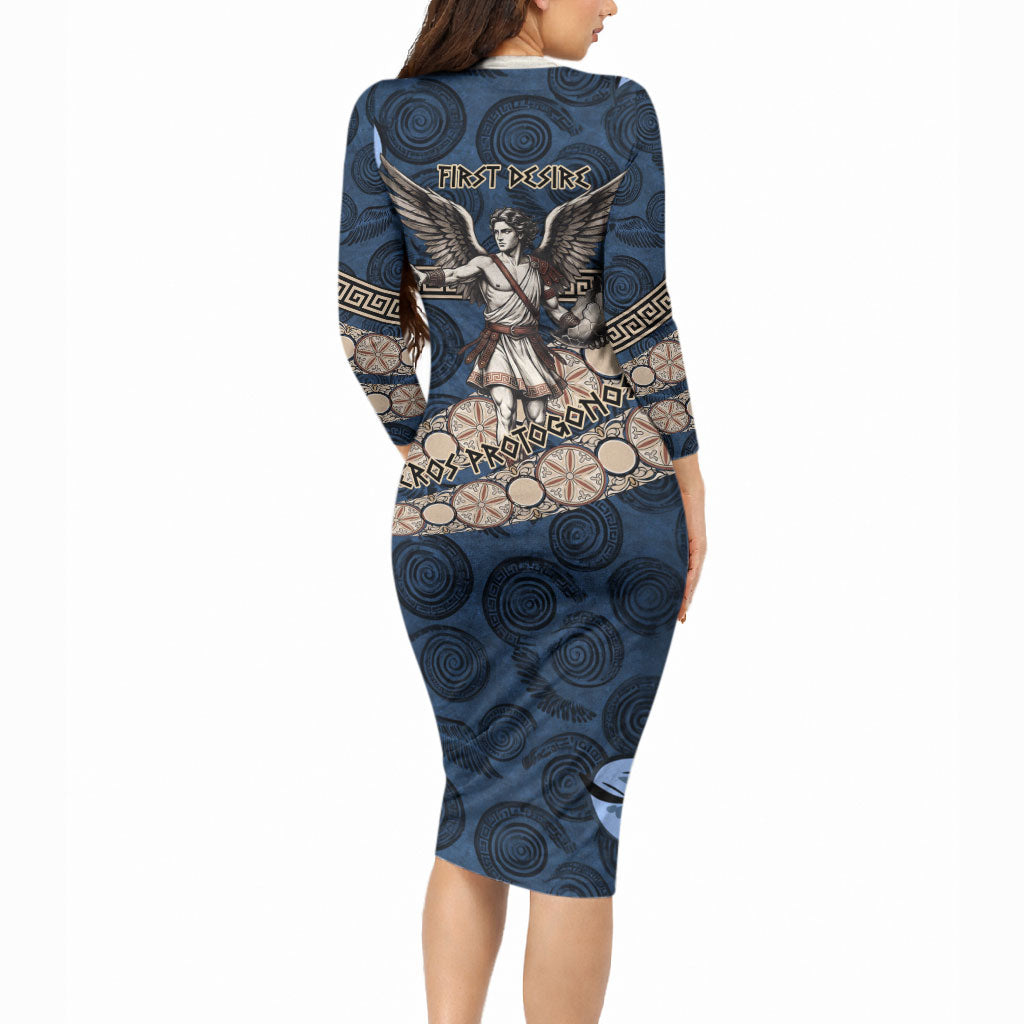 Eros Greek Mythology Protogonos Long Sleeve Bodycon Dress Winged Eros Emerging From Cosmic Egg Greek Key