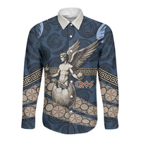Eros Greek Mythology Protogonos Long Sleeve Button Shirt Winged Eros Emerging From Cosmic Egg Greek Key