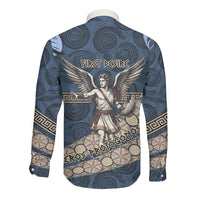 Eros Greek Mythology Protogonos Long Sleeve Button Shirt Winged Eros Emerging From Cosmic Egg Greek Key