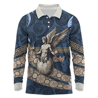 Eros Greek Mythology Protogonos Long Sleeve Polo Shirt Winged Eros Emerging From Cosmic Egg Greek Key