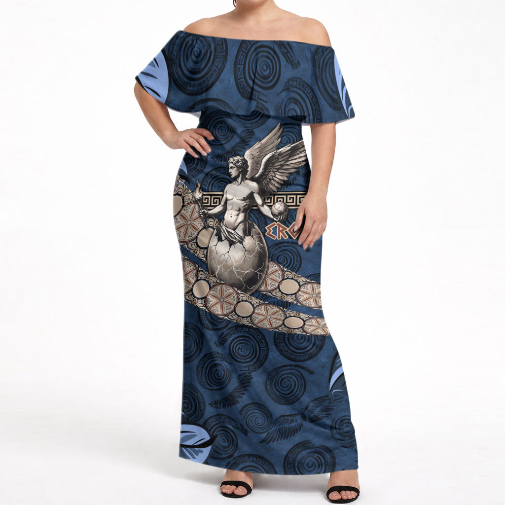 Eros Greek Mythology Protogonos Off Shoulder Maxi Dress Winged Eros Emerging From Cosmic Egg Greek Key