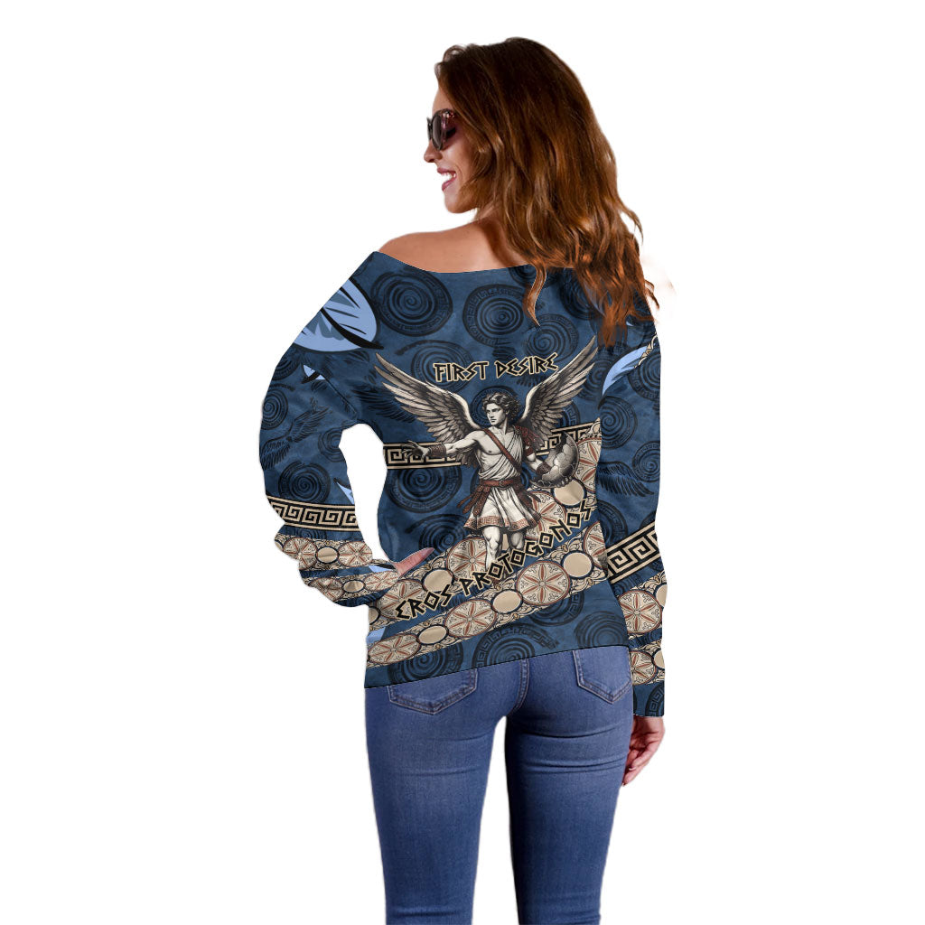 Eros Greek Mythology Protogonos Off Shoulder Sweater Winged Eros Emerging From Cosmic Egg Greek Key