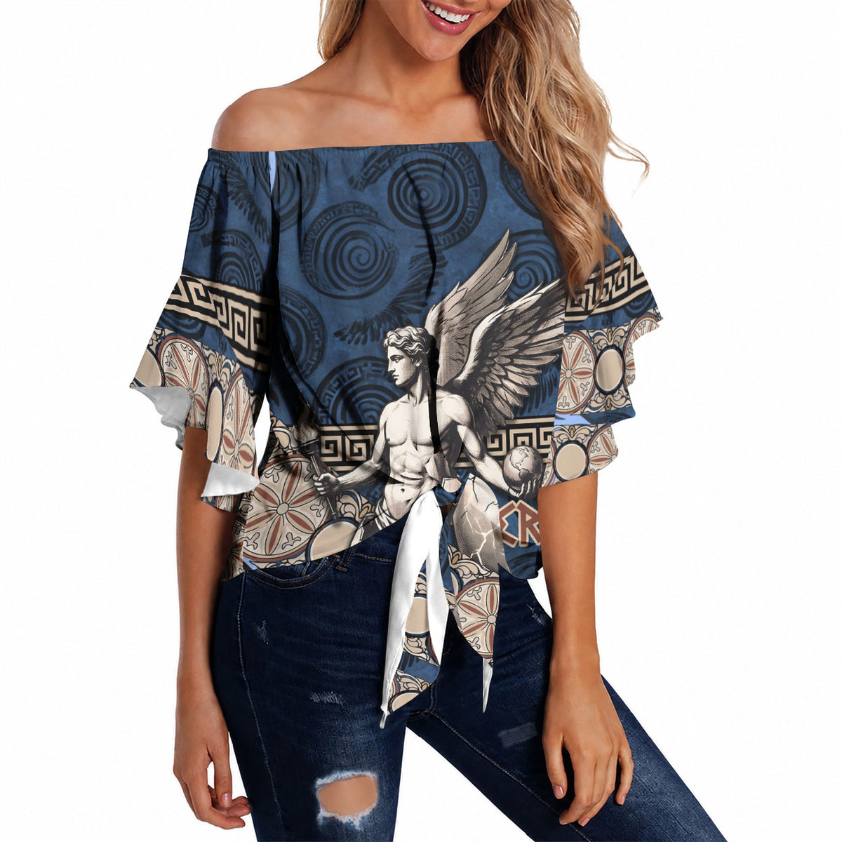 Eros Greek Mythology Protogonos Off Shoulder Wrap Waist Top Winged Eros Emerging From Cosmic Egg Greek Key