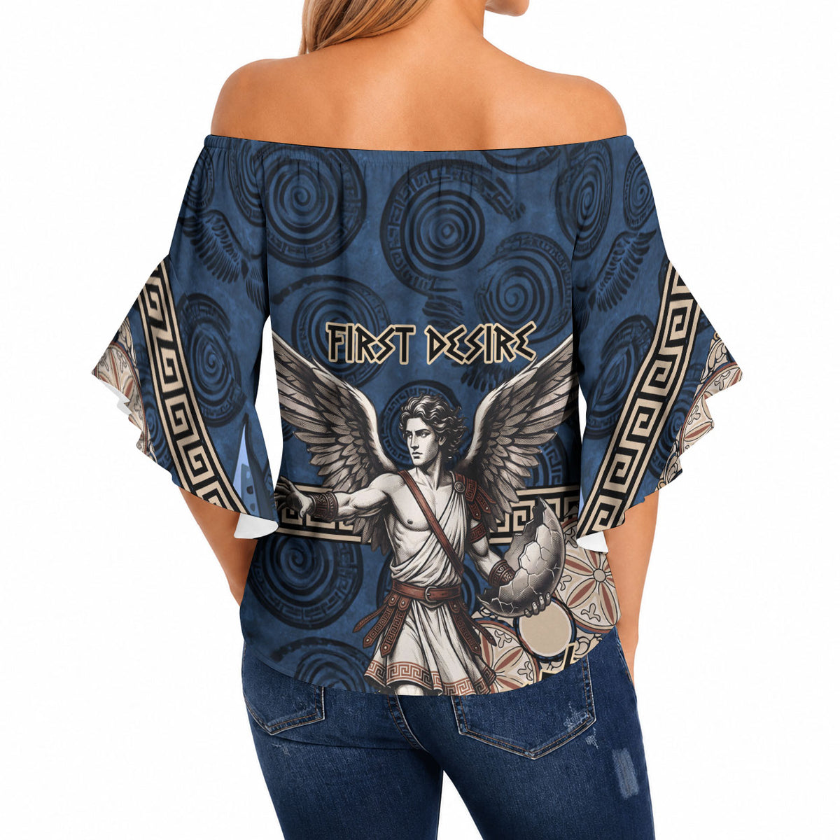 Eros Greek Mythology Protogonos Off Shoulder Wrap Waist Top Winged Eros Emerging From Cosmic Egg Greek Key