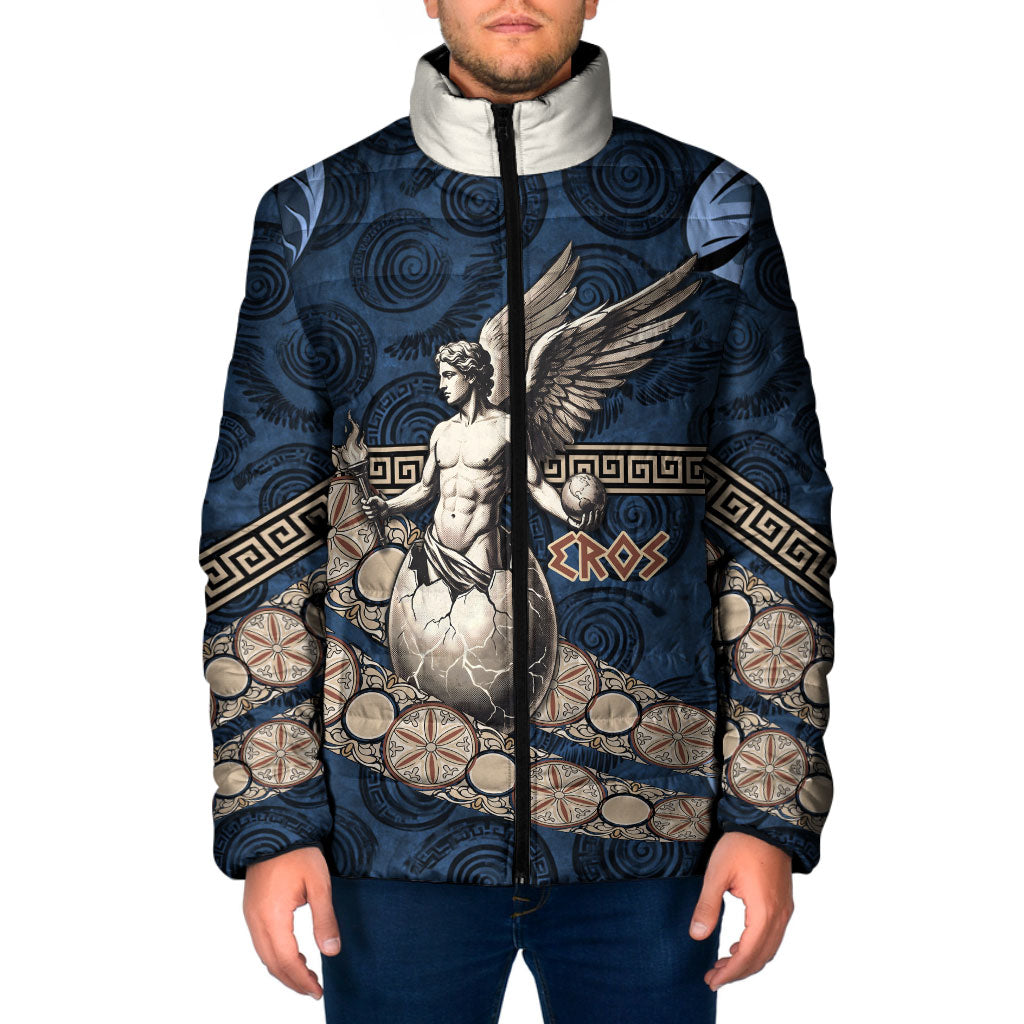 Eros Greek Mythology Protogonos Padded Jacket Winged Eros Emerging From Cosmic Egg Greek Key