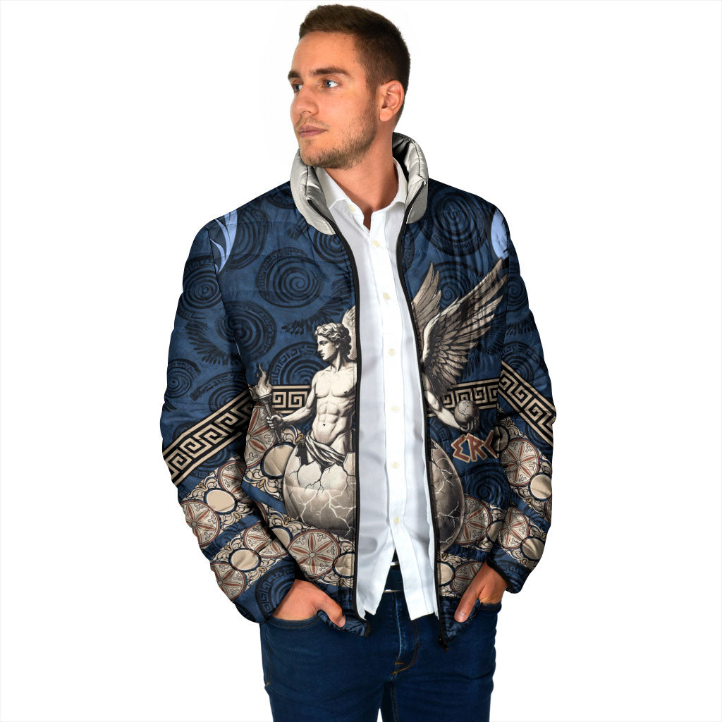 Eros Greek Mythology Protogonos Padded Jacket Winged Eros Emerging From Cosmic Egg Greek Key
