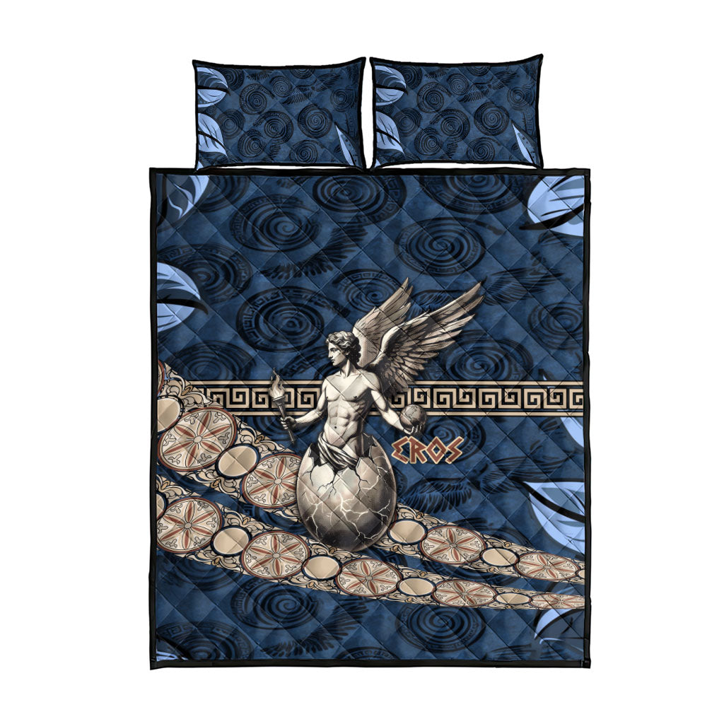 Eros Greek Mythology Protogonos Quilt Bed Set Winged Eros Emerging From Cosmic Egg Greek Key
