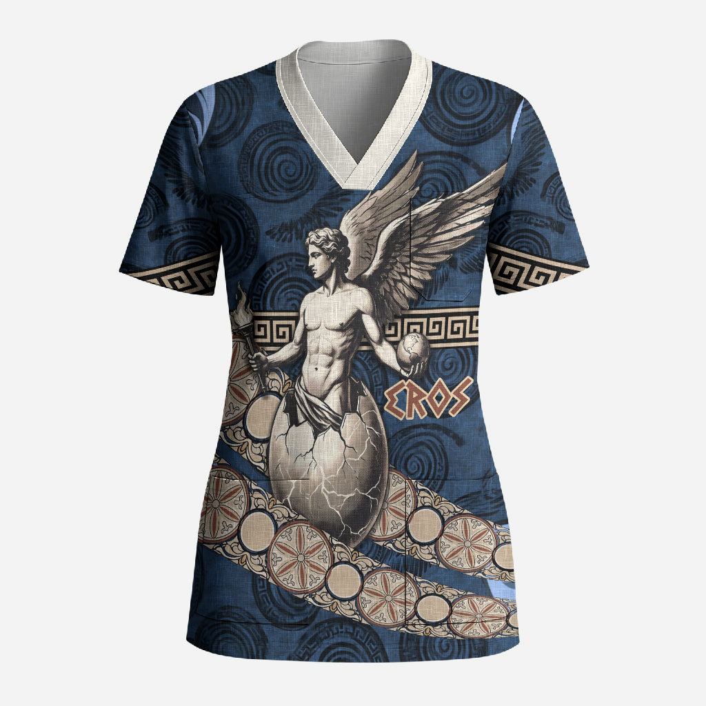 Eros Greek Mythology Protogonos Scrub Top Winged Eros Emerging From Cosmic Egg Greek Key