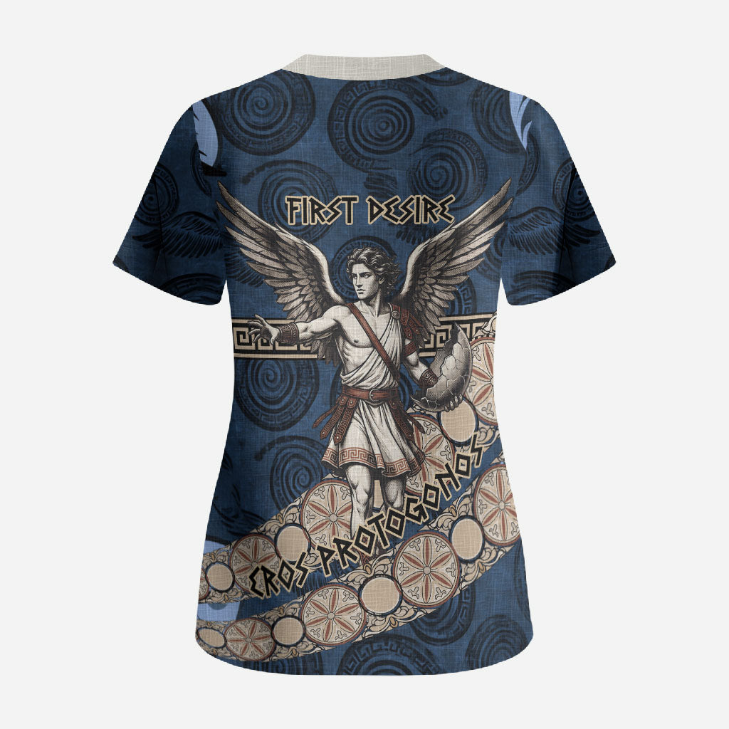 Eros Greek Mythology Protogonos Scrub Top Winged Eros Emerging From Cosmic Egg Greek Key