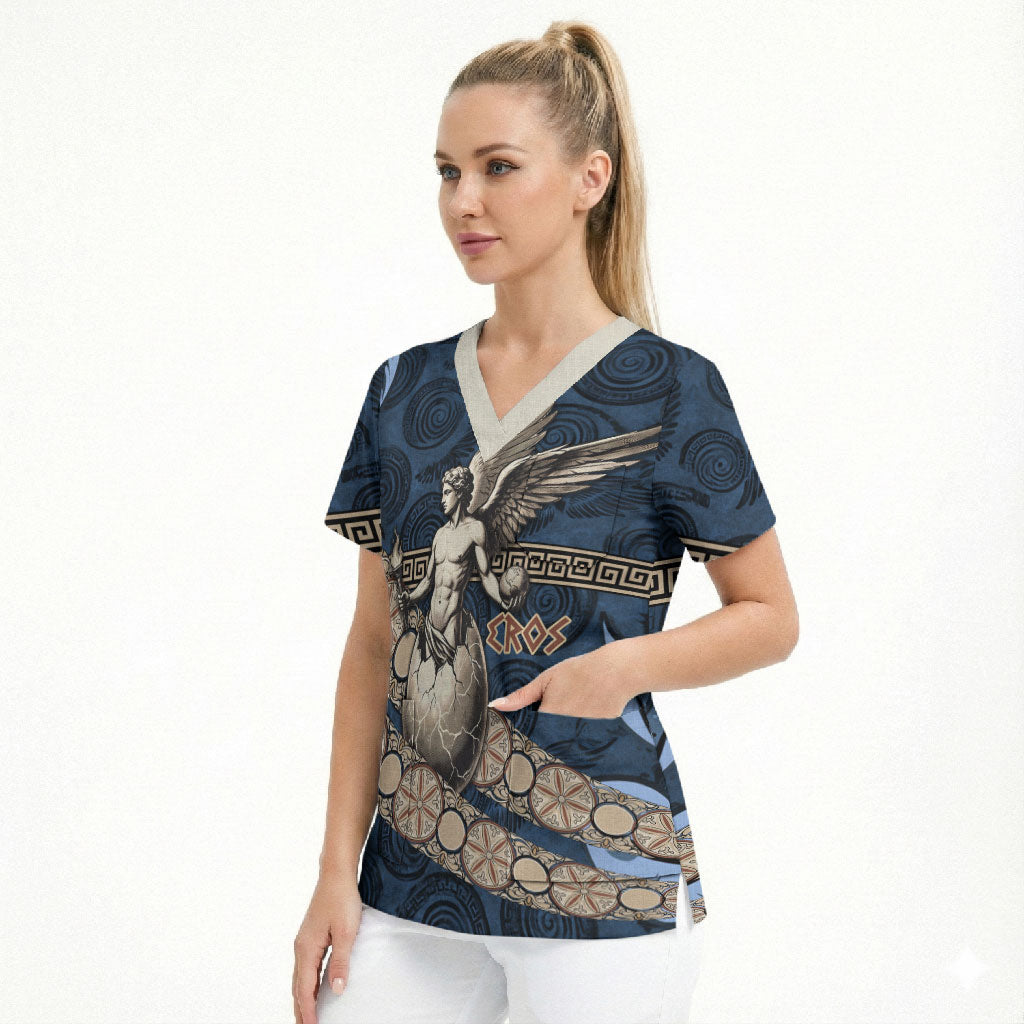 Eros Greek Mythology Protogonos Scrub Top Winged Eros Emerging From Cosmic Egg Greek Key