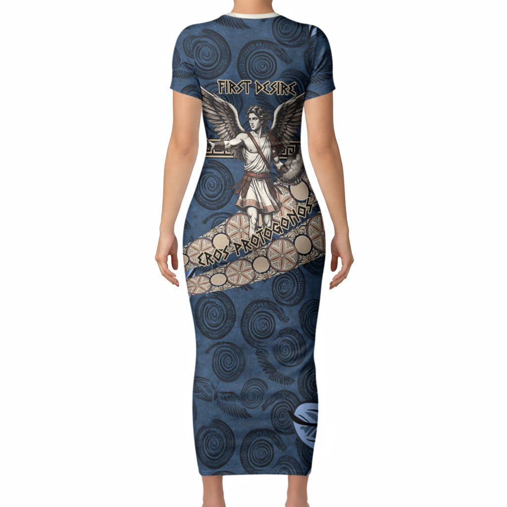 Eros Greek Mythology Protogonos Short Sleeve Bodycon Dress Winged Eros Emerging From Cosmic Egg Greek Key