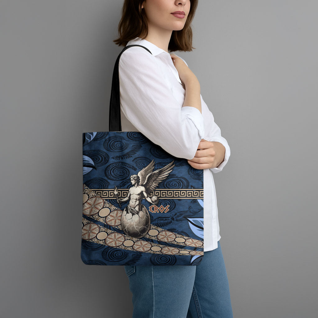 Eros Greek Mythology Protogonos Tote Bag Winged Eros Emerging From Cosmic Egg Greek Key