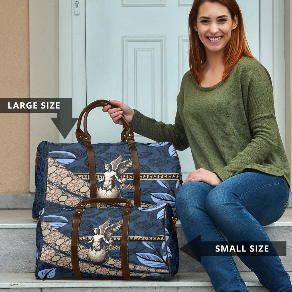 Eros Greek Mythology Protogonos Travel Bag Winged Eros Emerging From Cosmic Egg Greek Key