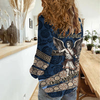 Eros Greek Mythology Protogonos Women Casual Shirt Winged Eros Emerging From Cosmic Egg Greek Key