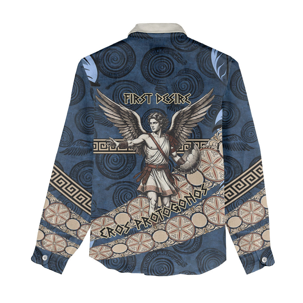 Eros Greek Mythology Protogonos Women Casual Shirt Winged Eros Emerging From Cosmic Egg Greek Key