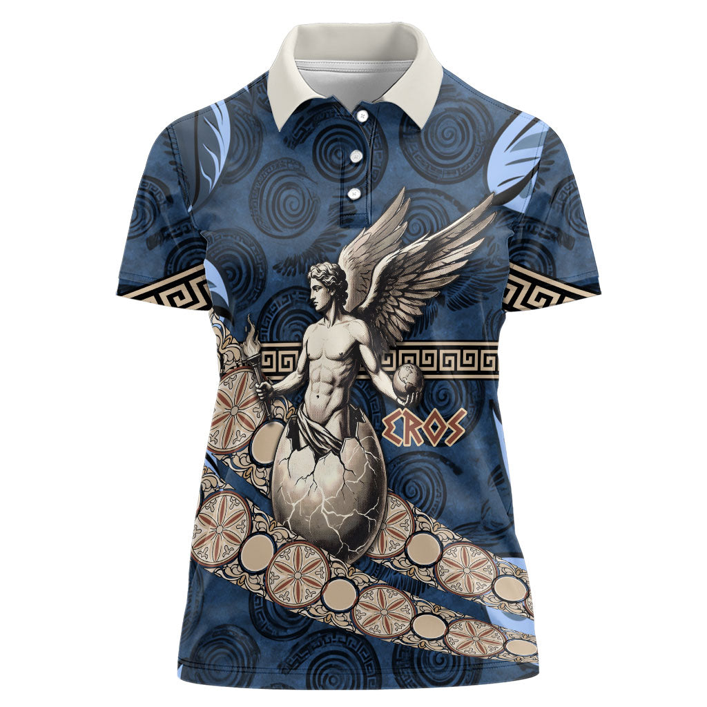 Eros Greek Mythology Protogonos Women Polo Shirt Winged Eros Emerging From Cosmic Egg Greek Key