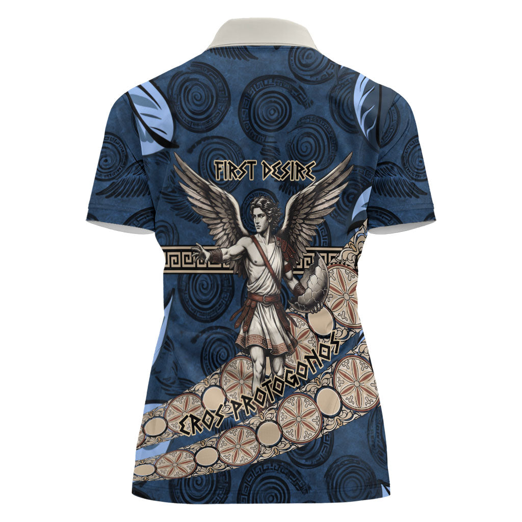Eros Greek Mythology Protogonos Women Polo Shirt Winged Eros Emerging From Cosmic Egg Greek Key