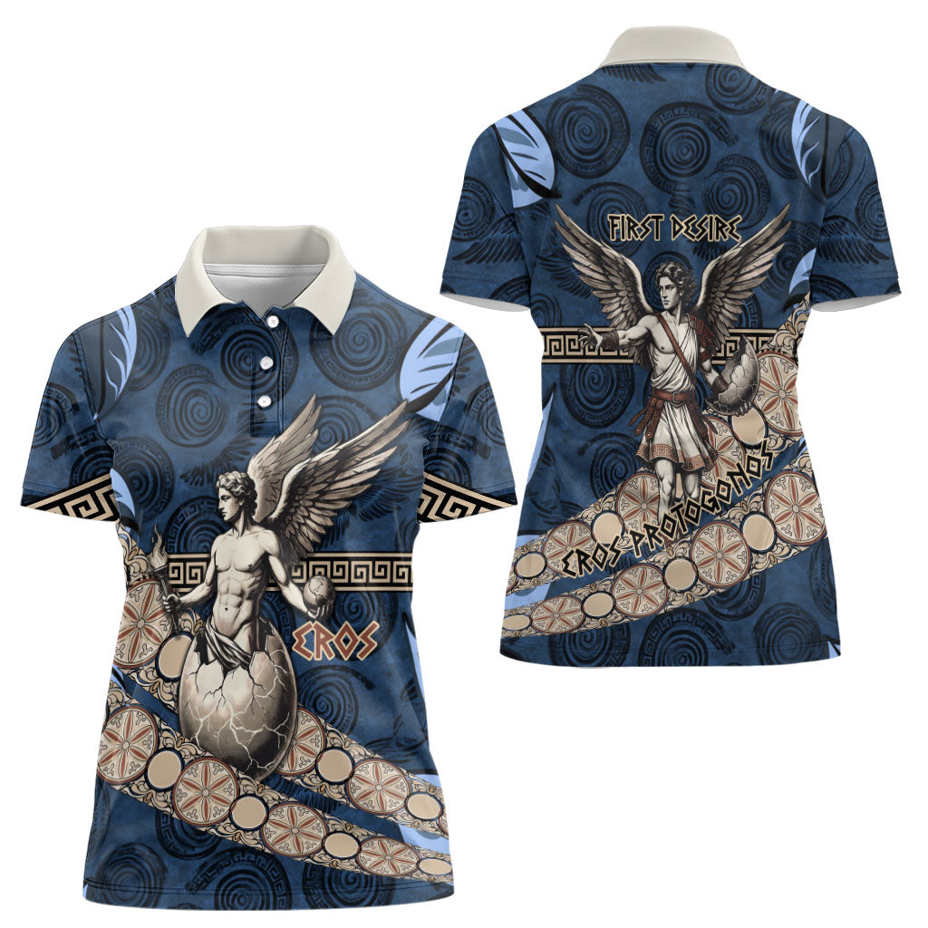 Eros Greek Mythology Protogonos Women Polo Shirt Winged Eros Emerging From Cosmic Egg Greek Key