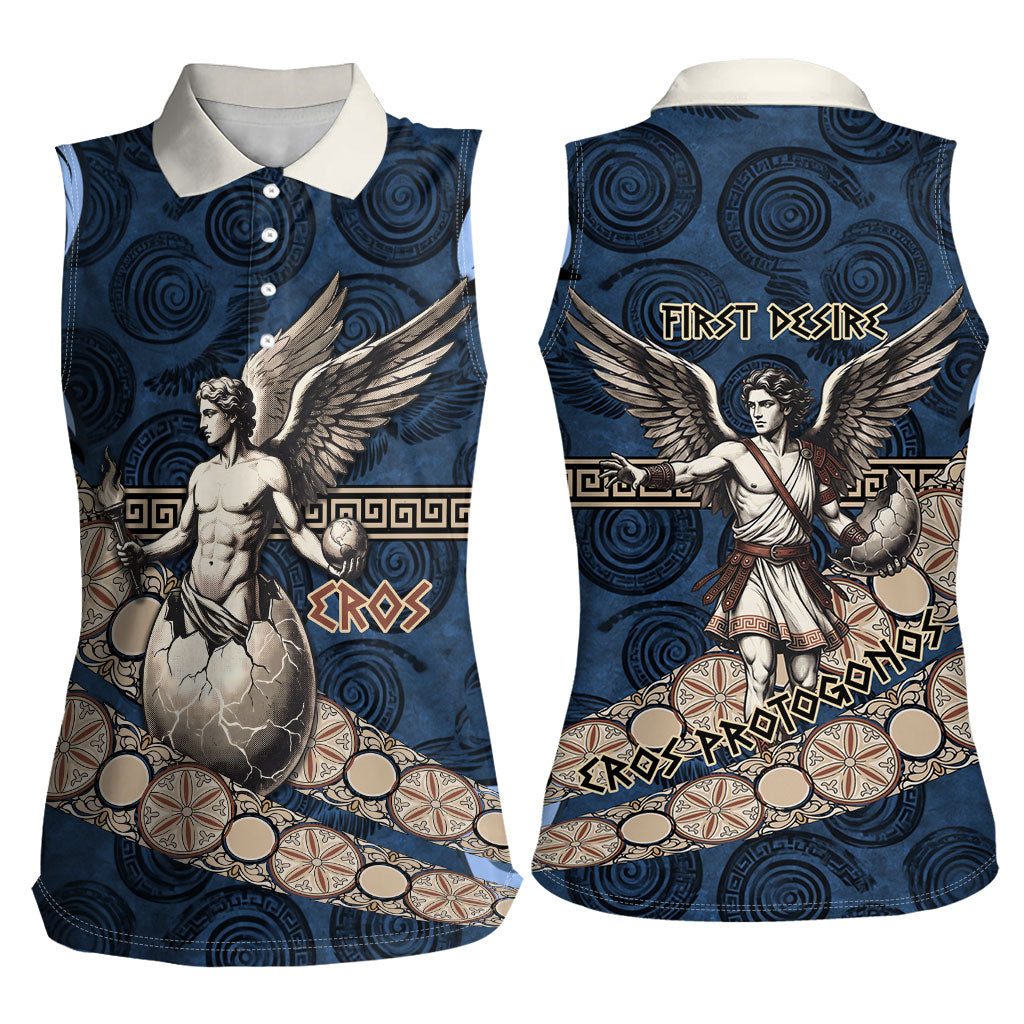 Eros Greek Mythology Protogonos Women Sleeveless Polo Shirt Winged Eros Emerging From Cosmic Egg Greek Key