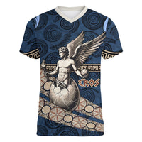 Eros Greek Mythology Protogonos Women V-Neck T-Shirt Winged Eros Emerging From Cosmic Egg Greek Key
