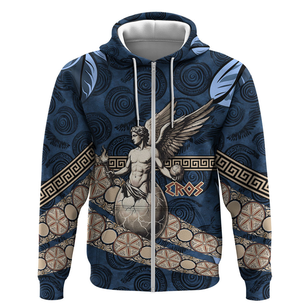 Eros Greek Mythology Protogonos Zip Hoodie Winged Eros Emerging From Cosmic Egg Greek Key