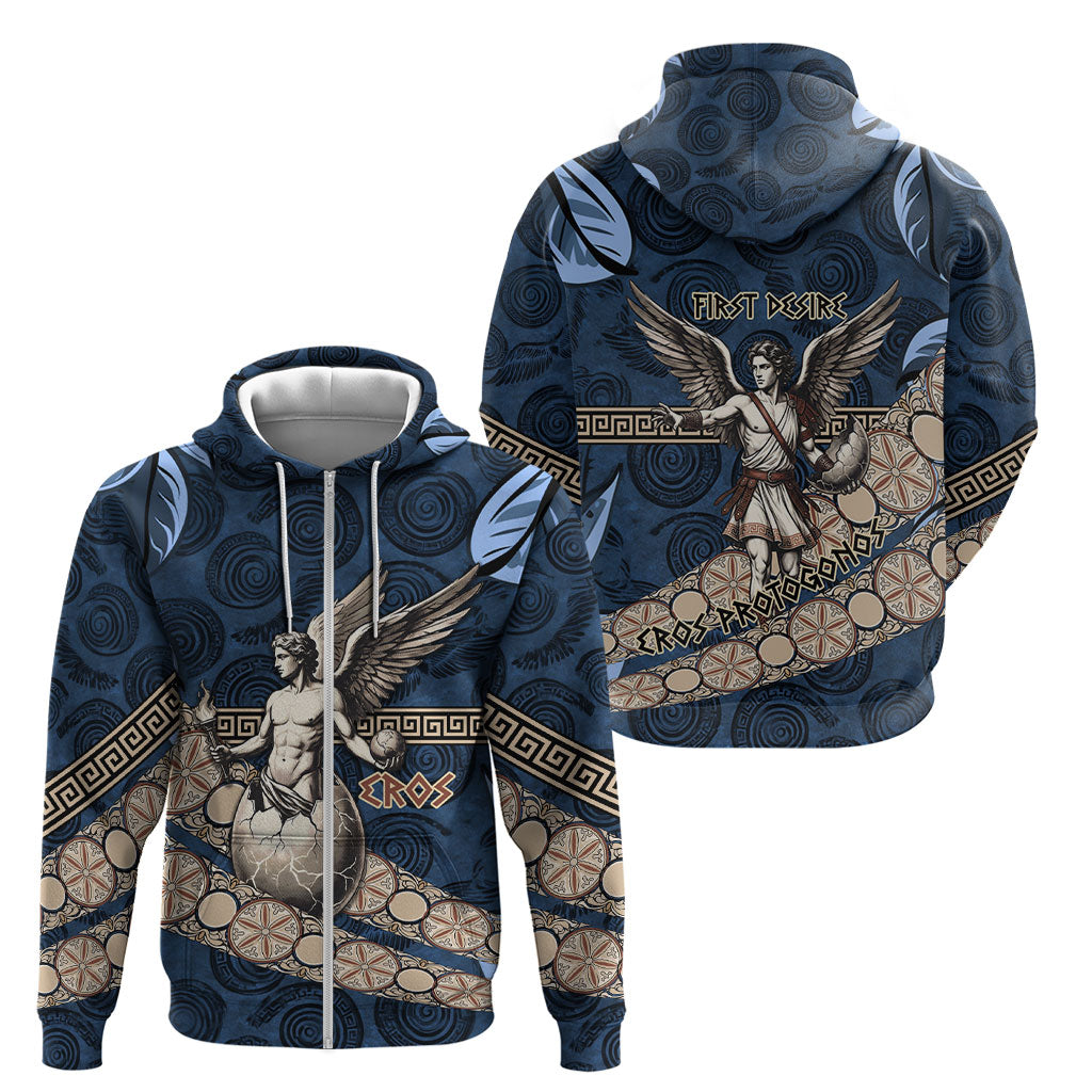 Eros Greek Mythology Protogonos Zip Hoodie Winged Eros Emerging From Cosmic Egg Greek Key
