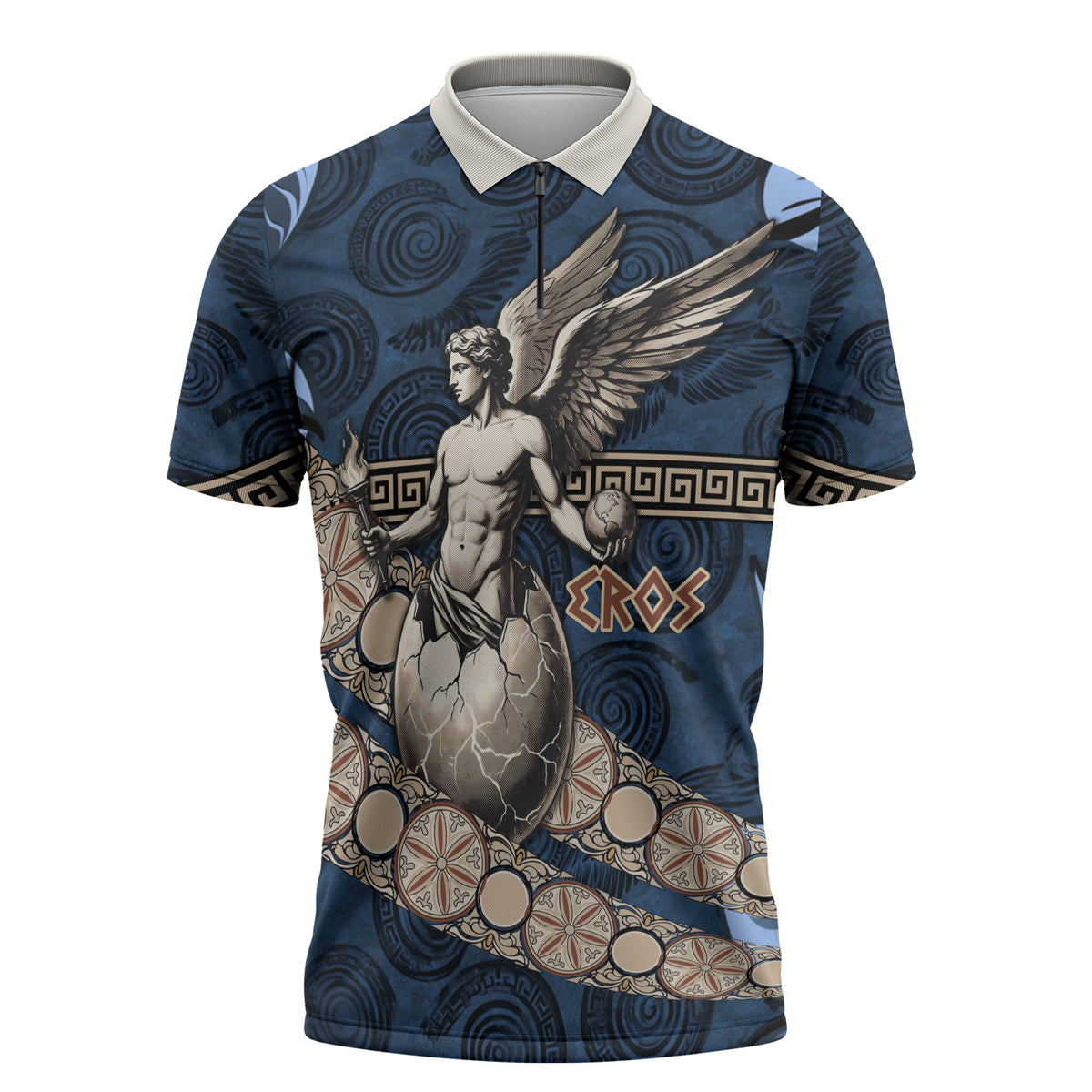 Eros Greek Mythology Protogonos Zipper Polo Shirt Winged Eros Emerging From Cosmic Egg Greek Key