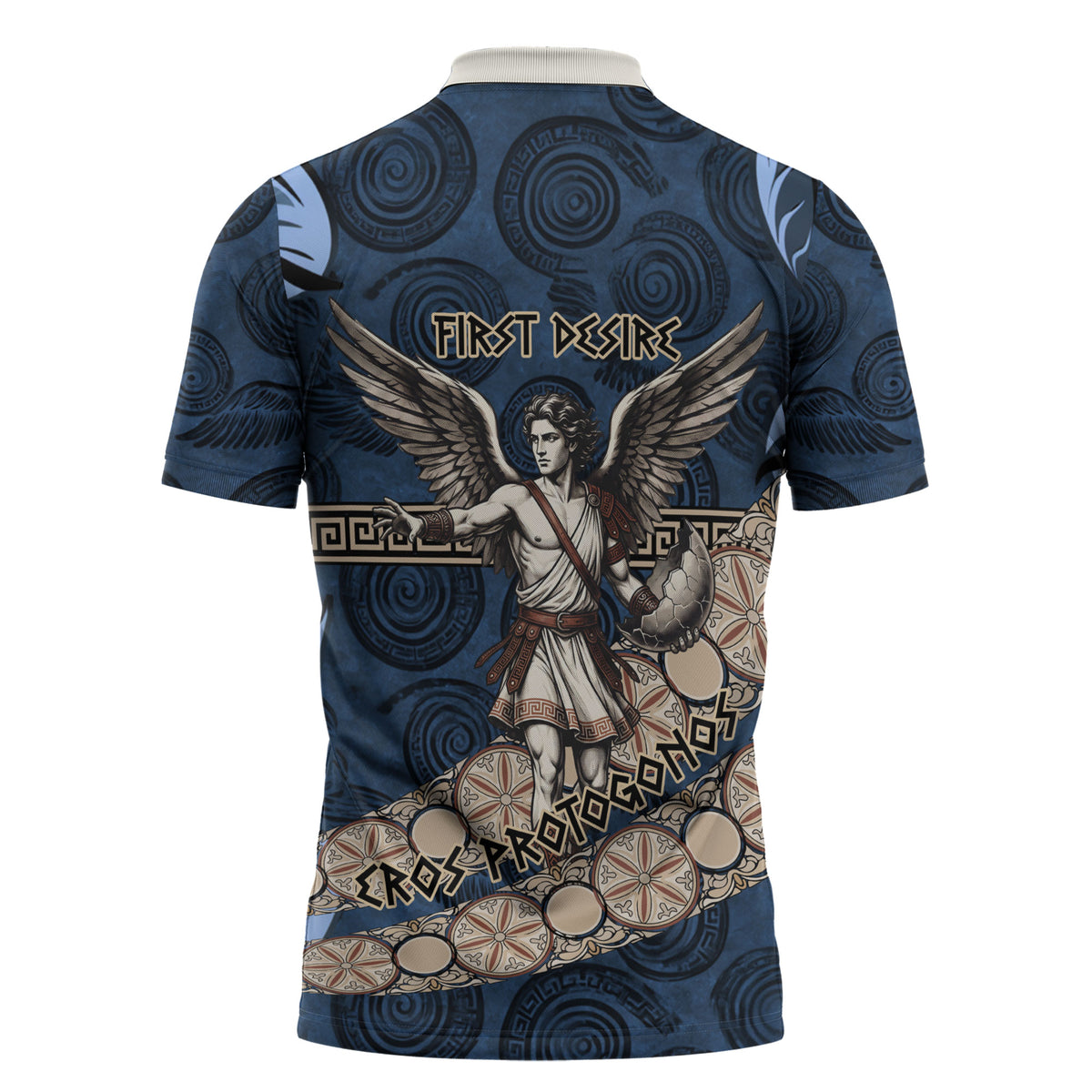 Eros Greek Mythology Protogonos Zipper Polo Shirt Winged Eros Emerging From Cosmic Egg Greek Key