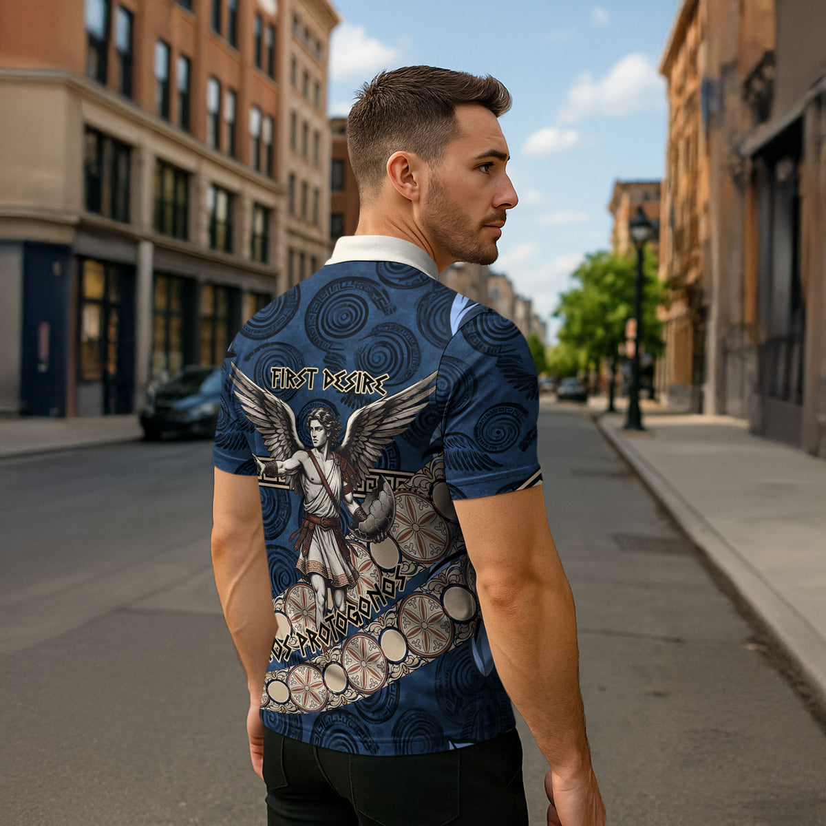 Eros Greek Mythology Protogonos Zipper Polo Shirt Winged Eros Emerging From Cosmic Egg Greek Key