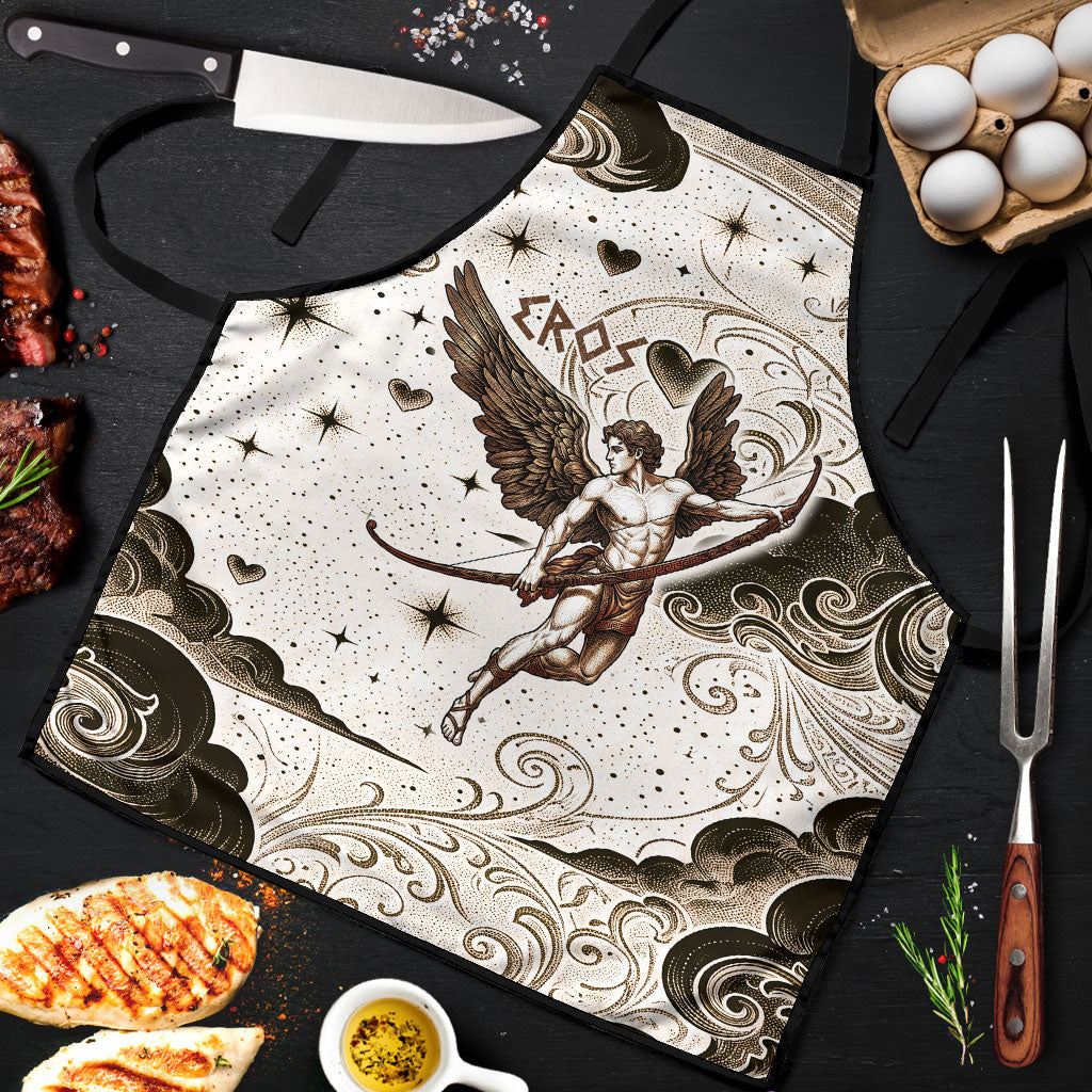 Eros Greek Mythology Cupid God Of Love Apron Winged Archer Eros Bow Arrow And Celestial Clouds