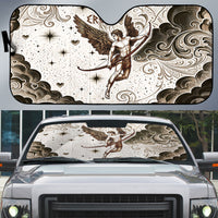 Eros Greek Mythology Cupid God Of Love Auto Sun Shade Winged Archer Eros Bow Arrow And Celestial Clouds