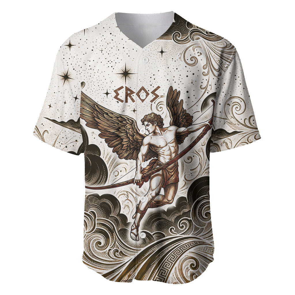 Eros Greek Mythology Cupid God Of Love Baseball Jersey Winged Archer Eros Bow Arrow And Celestial Clouds