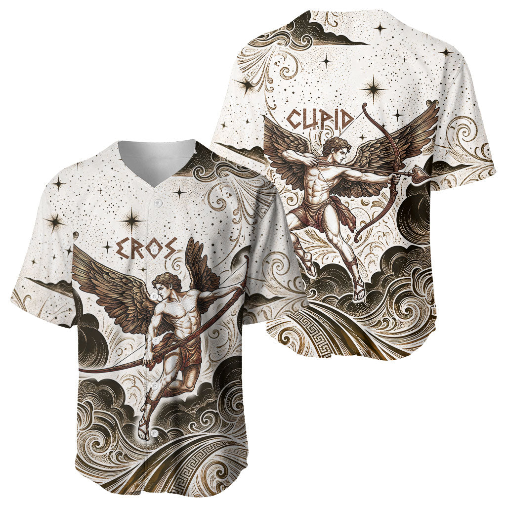 Eros Greek Mythology Cupid God Of Love Baseball Jersey Winged Archer Eros Bow Arrow And Celestial Clouds