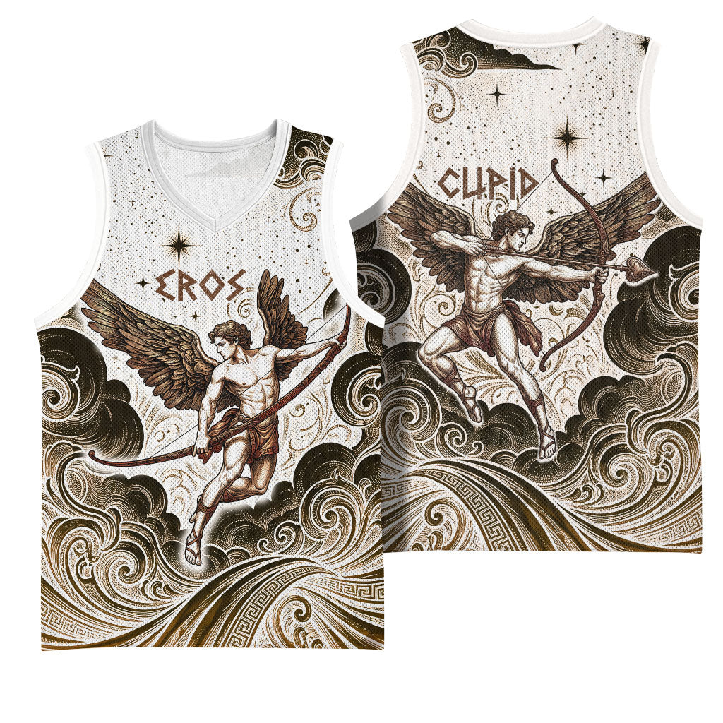 Eros Greek Mythology Cupid God Of Love Basketball Jersey Winged Archer Eros Bow Arrow And Celestial Clouds