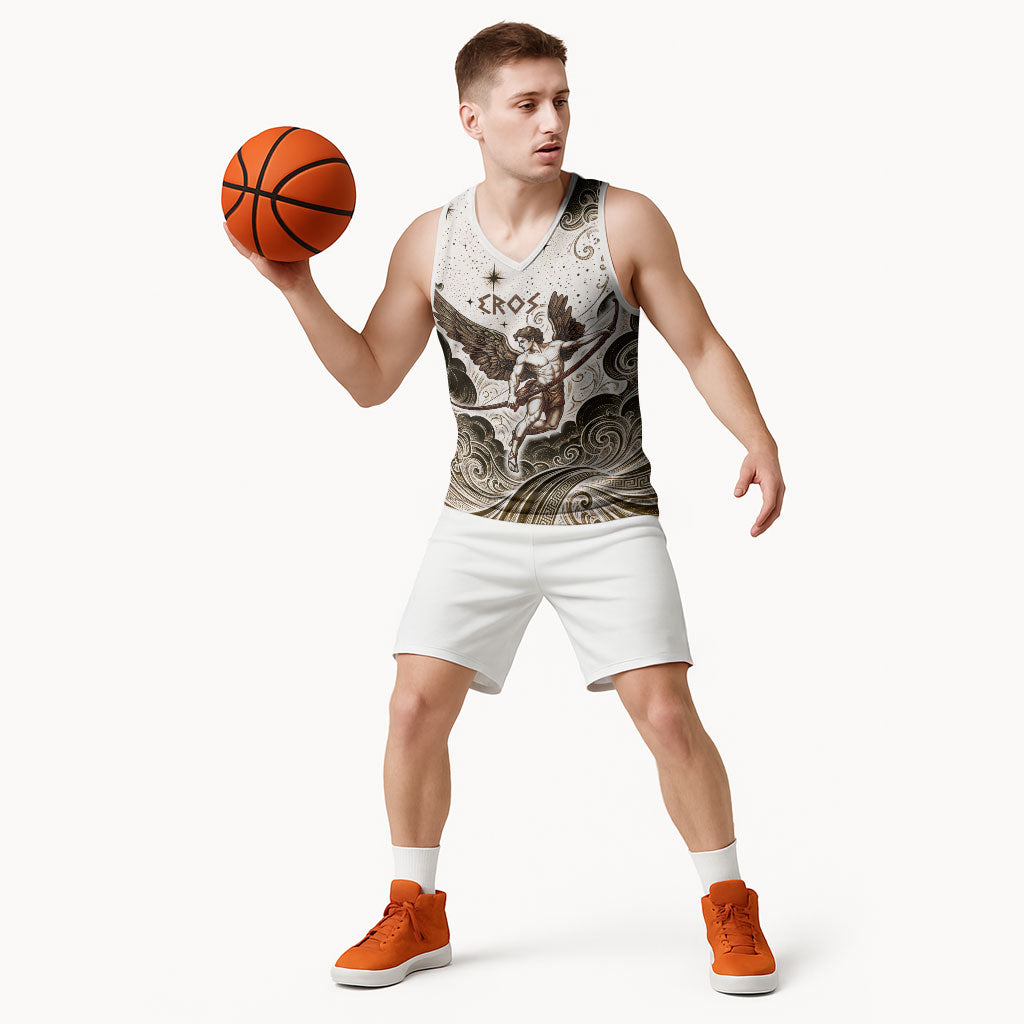 Eros Greek Mythology Cupid God Of Love Basketball Jersey Winged Archer Eros Bow Arrow And Celestial Clouds